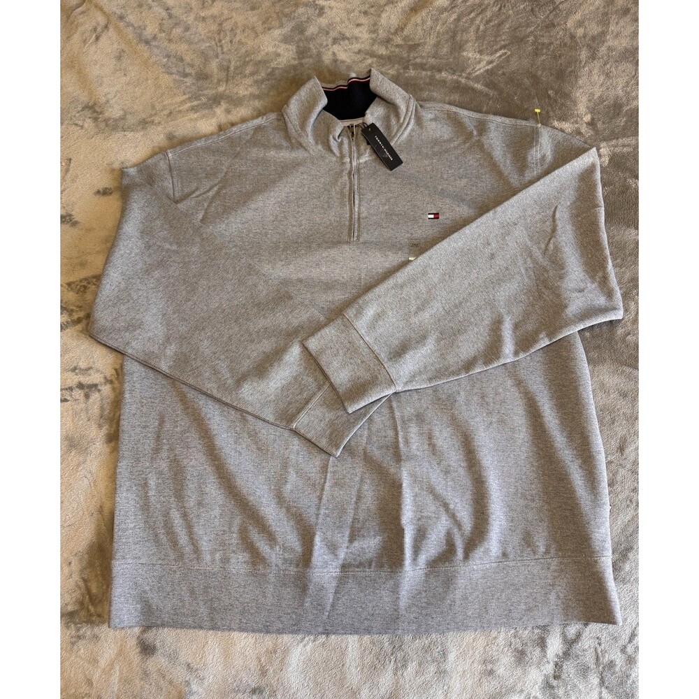 Tommy Hilfiger Mens Big & Tall "Bill" Quarter-Zip Mock-Neck Sweatshirt/Pullover
